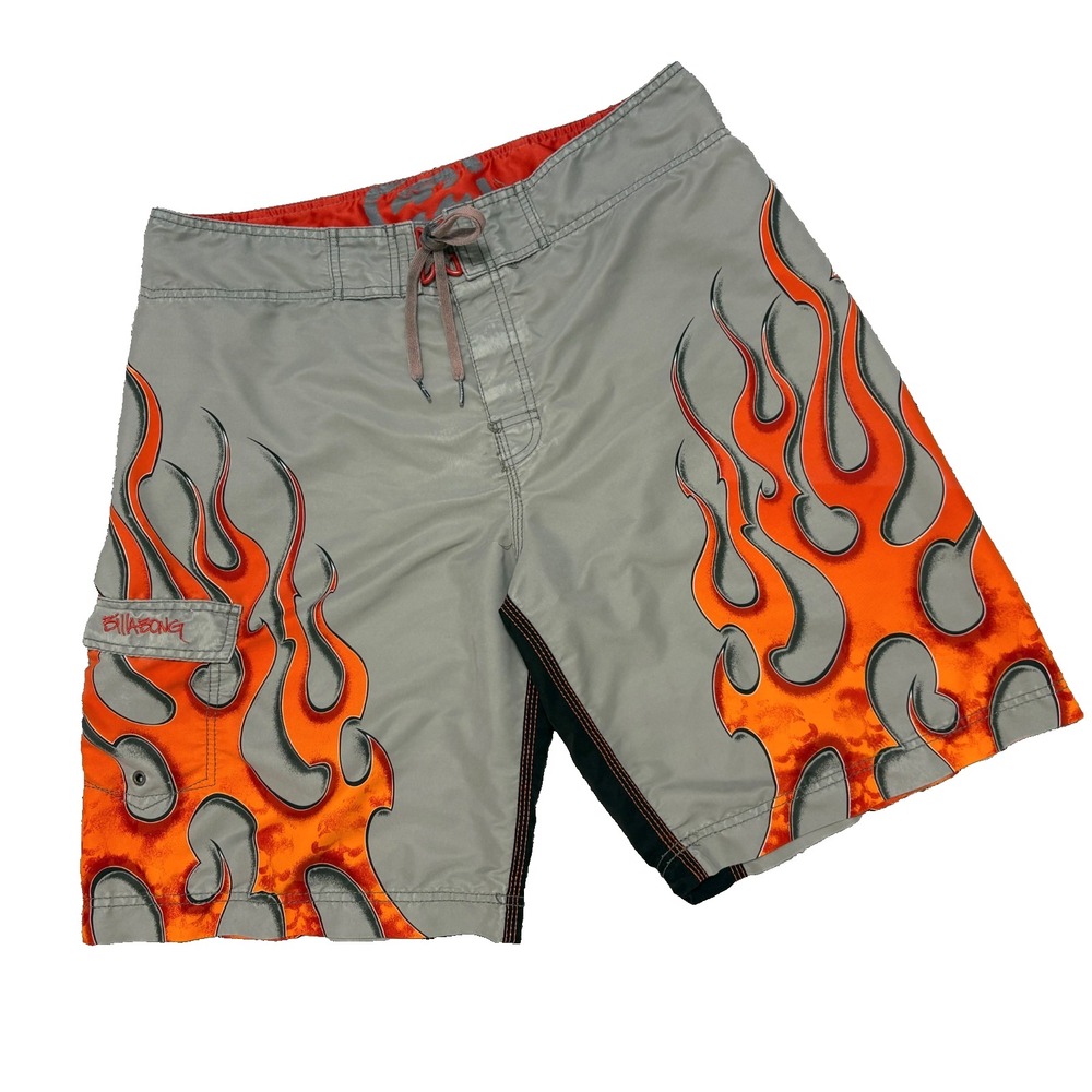 Y2K BILLABONG Andy Irons "Punk The System" Mens 36 Boardshorts Flames Beige